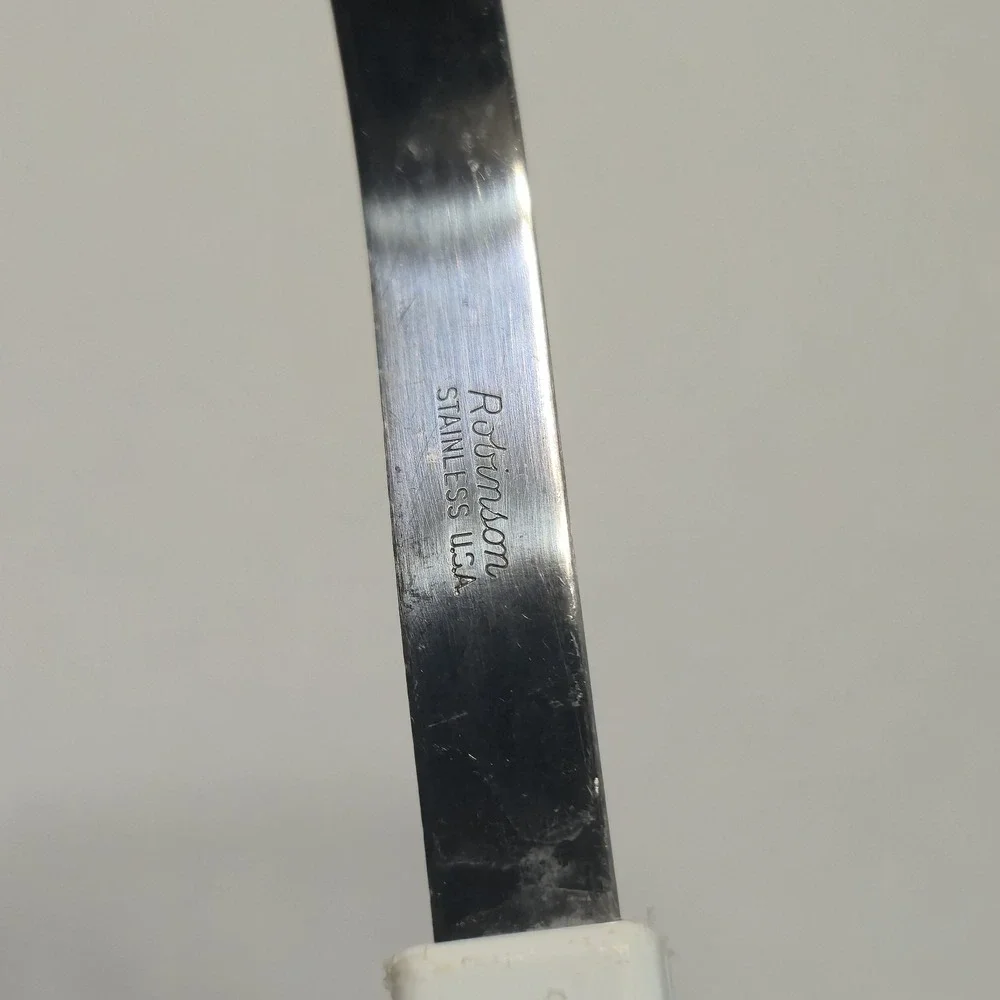 Vintage Robinson Stainless USA Red Slotted Spatula‎ Turner White Plastic Handle